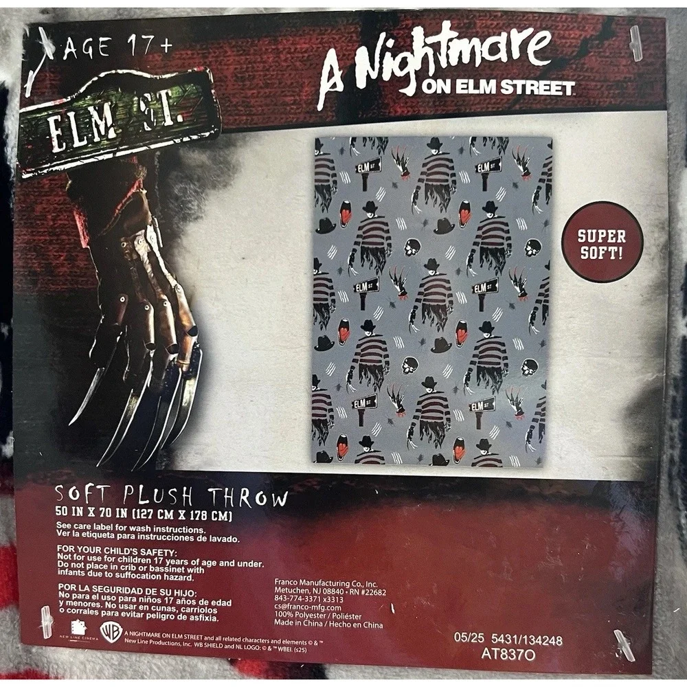 A Nightmare On Elm Street Freddy Krueger Throw Blanket 50x70 Horror Halloween
